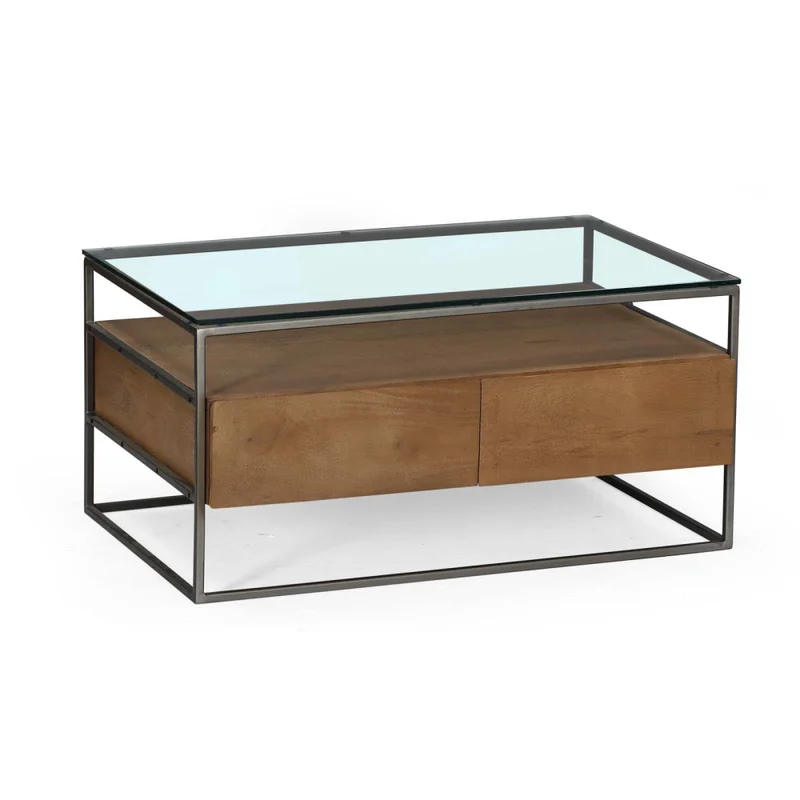 Mesa Ratona Vidrio-madera-y-metal Marron Vitro Avellana en Marrón - Mesas de living, Uruguay | Divino, vista 4