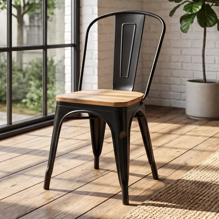 Silla asiento de Metal Madera Tolix - Negro en Negro - Sillas, Uruguay | Ecowood
