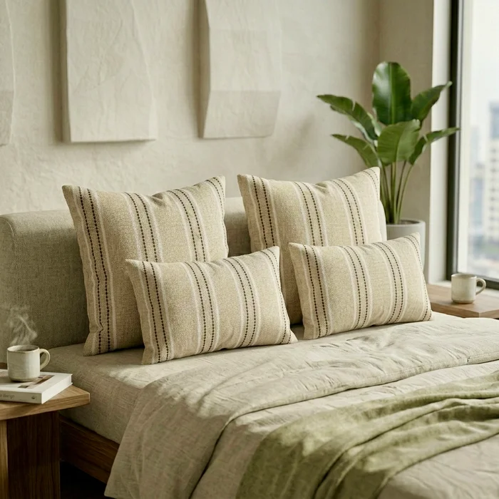Almohadón Algodón Raya Gris Cuadrado en Gris - Textiles, Uruguay | Indrana, vista 2