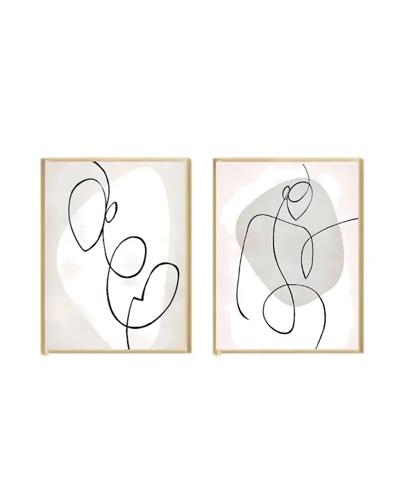 Kit 2 Cuadros - Silueta de Mujer - 30 x 40 en Gris / Negro / Blanco / Beige – Material Marco: Pino – Moldura Caja - Decoración de pared, Uruguay | Berna home