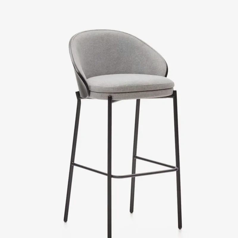 Taburete Eamy - gris claro chapado en fresno con acabado negro y metal negro altura 77 cm en Negro - Butacas, banquetas y puffs, Uruguay | Kavehome