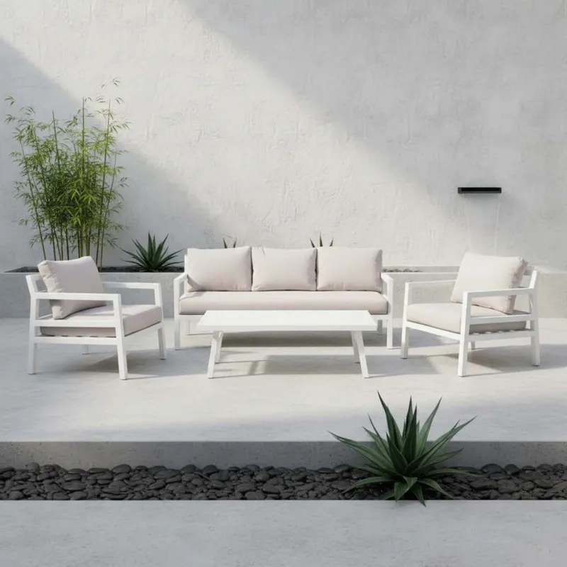 Set De Living (1+2+1) Aluminio Blanco Portofino en Blanco - Muebles para el exterior, Uruguay | Divino