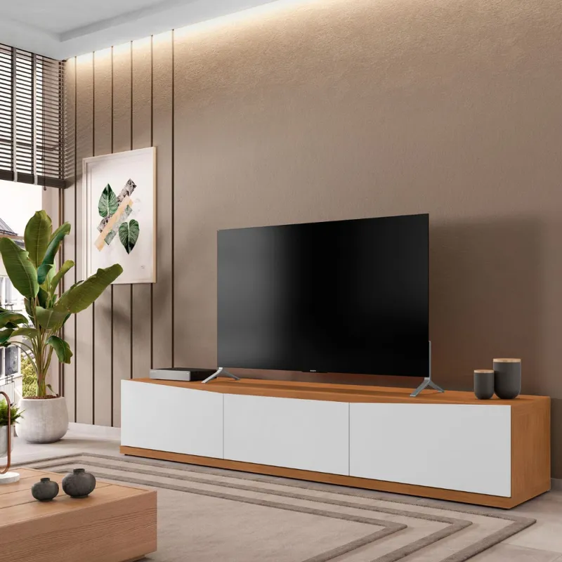 Rack Eros - Blanco y Cedro en Blanco - Muebles para TV, Uruguay | NYR
