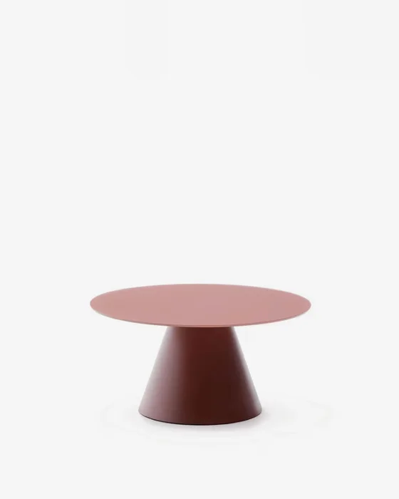 Mesa de centro Wilshire cristal templado glaseado y acero acabado pintado - terracota mate Ø80cm en Rojo - Mesas de living, Uruguay | Kavehome