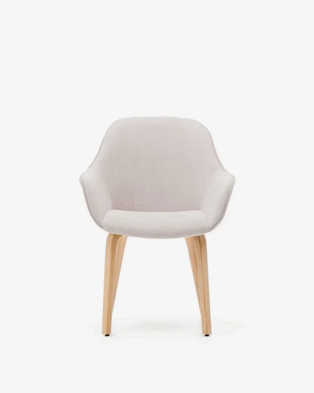 Silla Aleli - de chenilla beige y patas de madera maciza de fresno con acabado natural en Beige - Sillas, Uruguay | Kavehome, vista 7