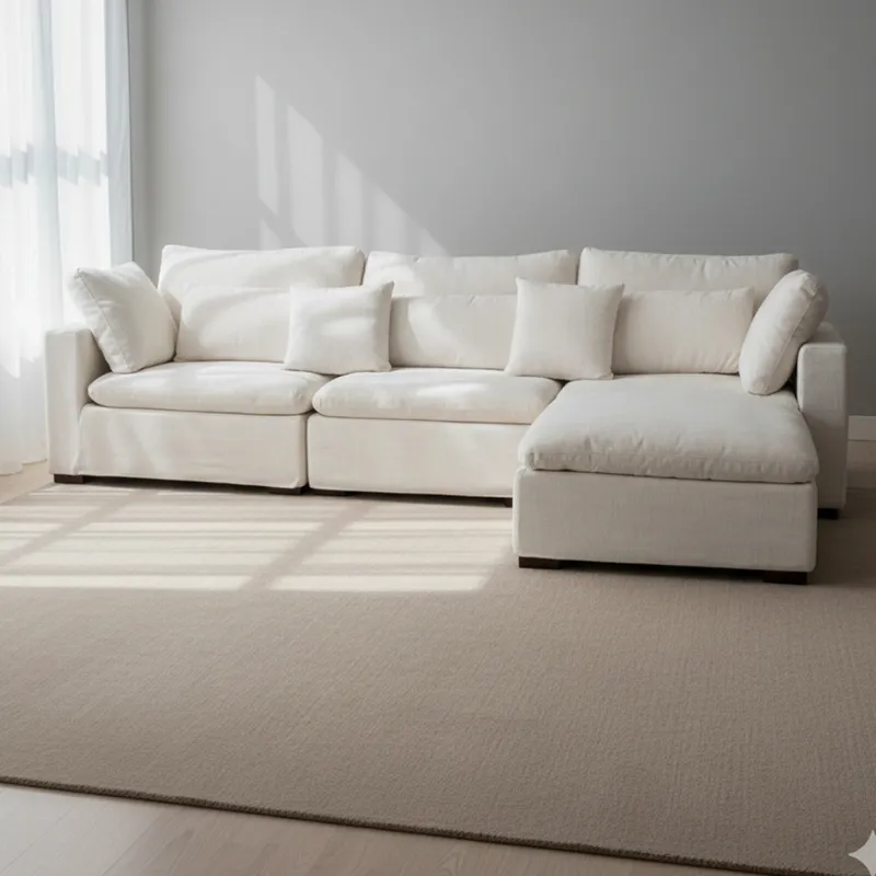 Sofá C/chaise Y Fundas Desmontables 4 Cuerpos Tela Natural-beige Moma Natural en Beige - Sillones y sofás, Uruguay | Divino