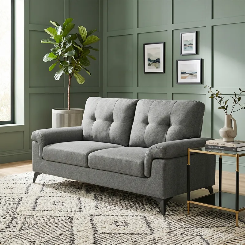Sillón 3 Cuerpos Tela y Madera Natural Living - Lamona - Gris Oscuro en Gris - Sillones y sofás, Uruguay | Rústico Hogar