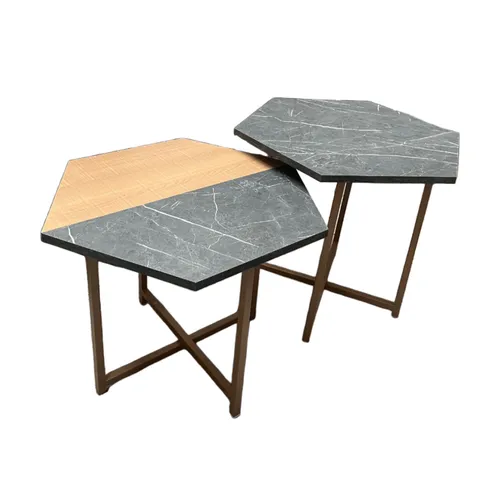 Mesa de Centro Idea (Mármol Gris/Marrón Claro y Hierro Dorado) - Mesas de living, Uruguay | Berna home