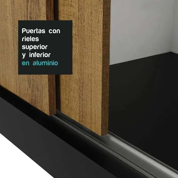 Ropero Placard Matrimonial Monaco 170CM con 2 Espejos 3 Puertas Corredizas en Negro/Rustico - Roperos y placares, Uruguay | Balton, vista 21