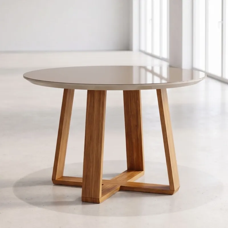 Mesa de Comedor 1.2 Redonda Linea Manhattan - Blanco/Natural - Mesas de comedor, Uruguay | Rústico Hogar