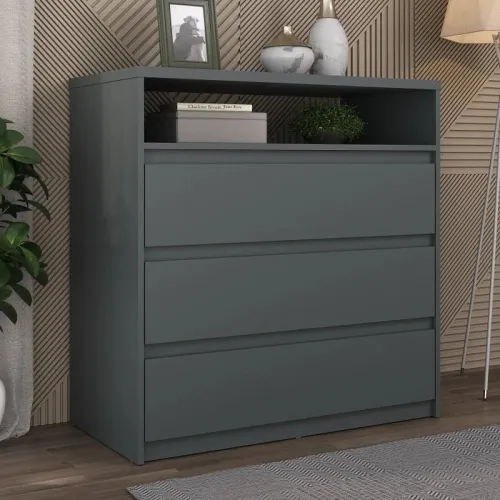 Cómoda 3 Cajones - Línea Clara - Gris en Gris - Cómodas, Uruguay | Ecowood