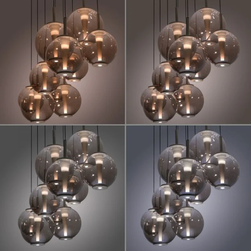 Colgante led extensible motorizado 70w 10 luces cristal ámbar a control remoto, Bronce en Multicolor - Lámparas colgantes, Uruguay | Iluminica, vista 3