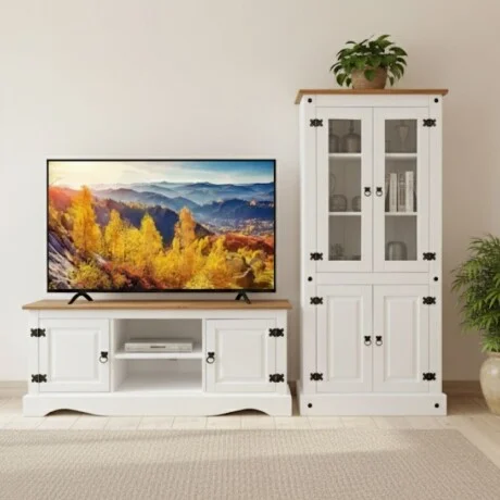 Promo Rack de Tv + Biblioteca con Cristalero Línea Naturale - Blanco en Blanco - Muebles para TV, Uruguay | La Cueva Muebles, vista 7