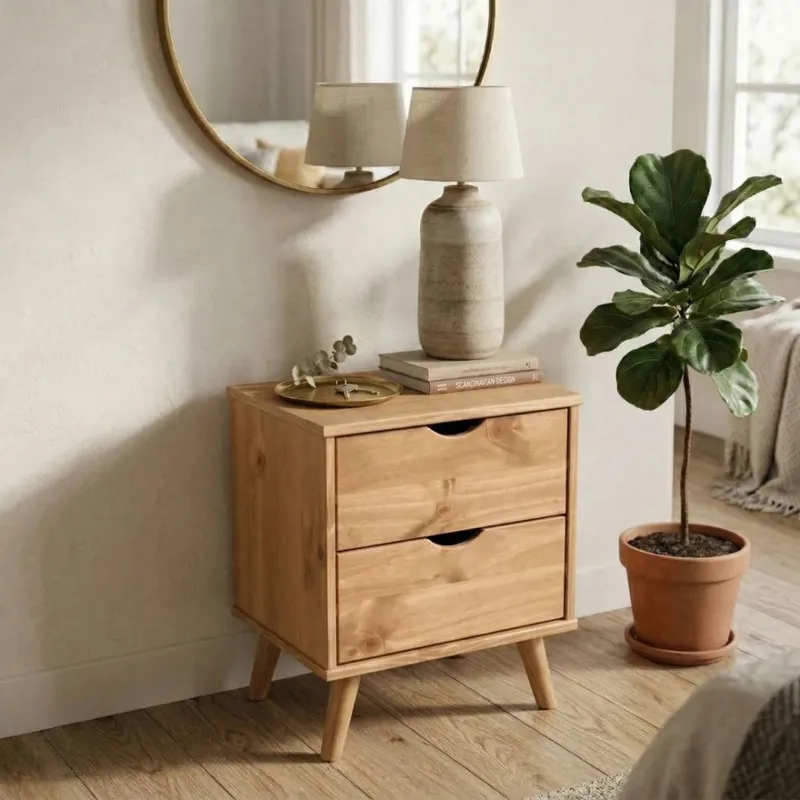 Mesa de luz 2 Cajónes - Linea Berlín - Marrón en Madera natural - Mesas de luz, Uruguay | Ecowood