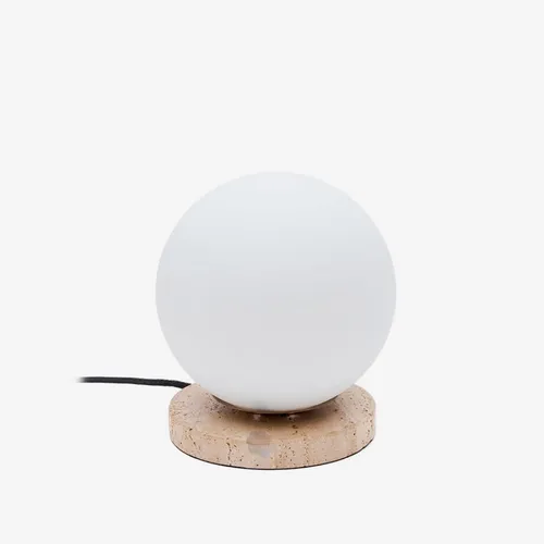 Lámpara de mesa Malachi de cristal glaseado y piedra de travertino en Madera natural - Lámparas de mesa, Uruguay | Kavehome