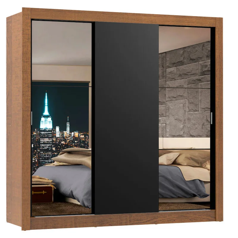 Ropero Placard Matrimonial Monaco 170CM con 2 Espejos 3 Puertas Corredizas en Negro/Rustico - Roperos y placares, Uruguay | Balton, vista 13