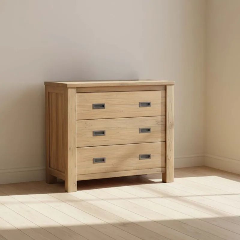 Cómoda 3 Cajones Madera Natural-beige Manhattan en Madera natural - Cómodas, Uruguay | Divino