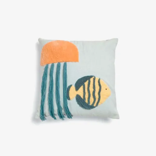 Almohadón Cordelia - azul con animales marinos 100% algodón multicolor 45 x 45 cm en Azul - Textiles, Uruguay | Kavehome