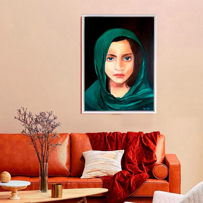 Oleo Niña Afgana retrato 60x80 en Verde - Decoración de pared, Uruguay | Alta Gracia Deco, vista 2