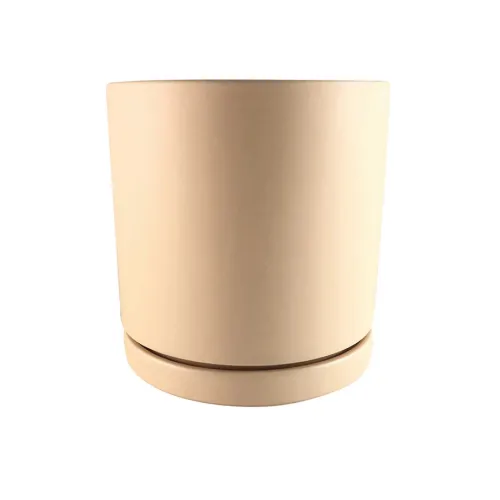 MACETA CERAMICA C/PLATO 16.5X16.5X15.5CM BEIGE en Beige - Macetas, Uruguay | Koz
