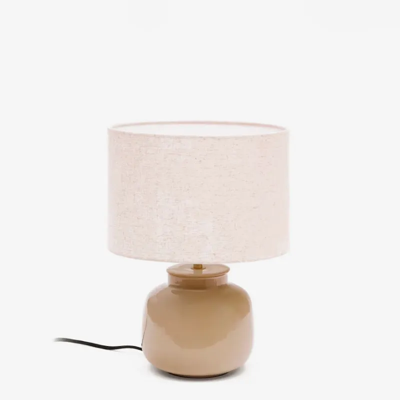Lámpara de mesa Tay de cerámica verde y lino beige en Beige - Lámparas de mesa, Uruguay | Kavehome