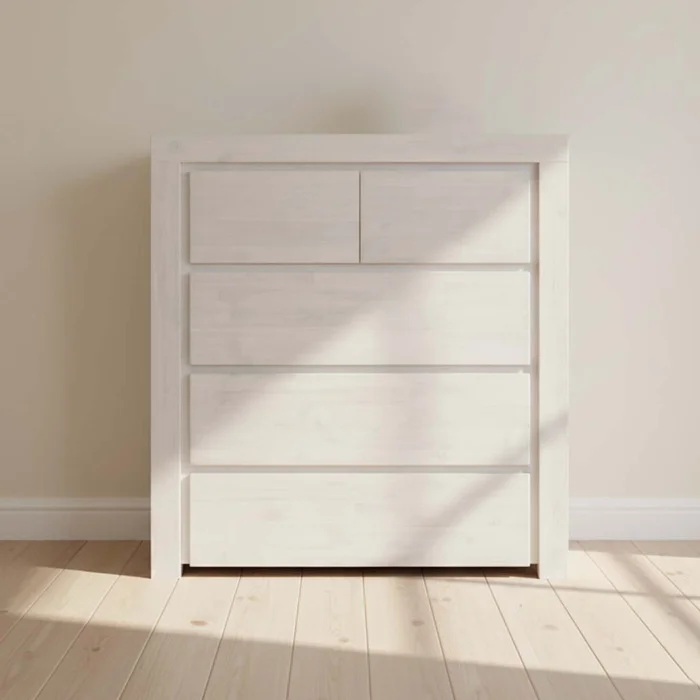 Comoda 5 Cajones Madera-acacia Natural-beige Newport en Blanco - Cómodas, Uruguay | Divino