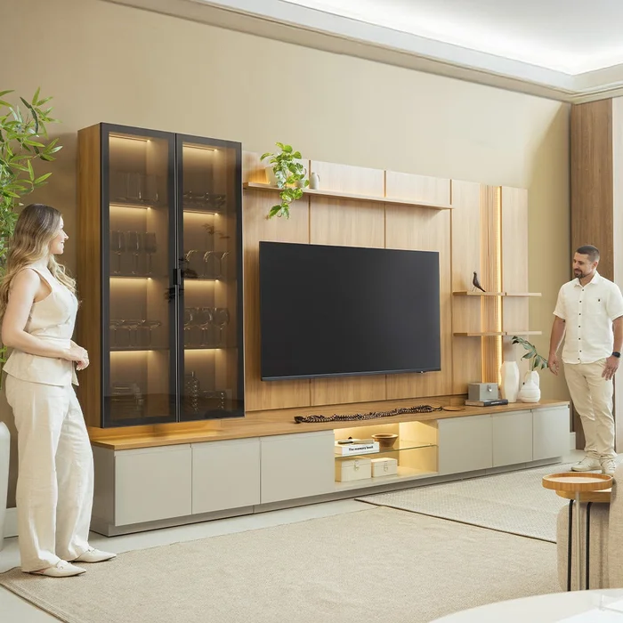 Conjunto Modular - Magnum 380CM - Cristalero con Led en Madera natural - Muebles para TV, Uruguay | Balton, vista 4