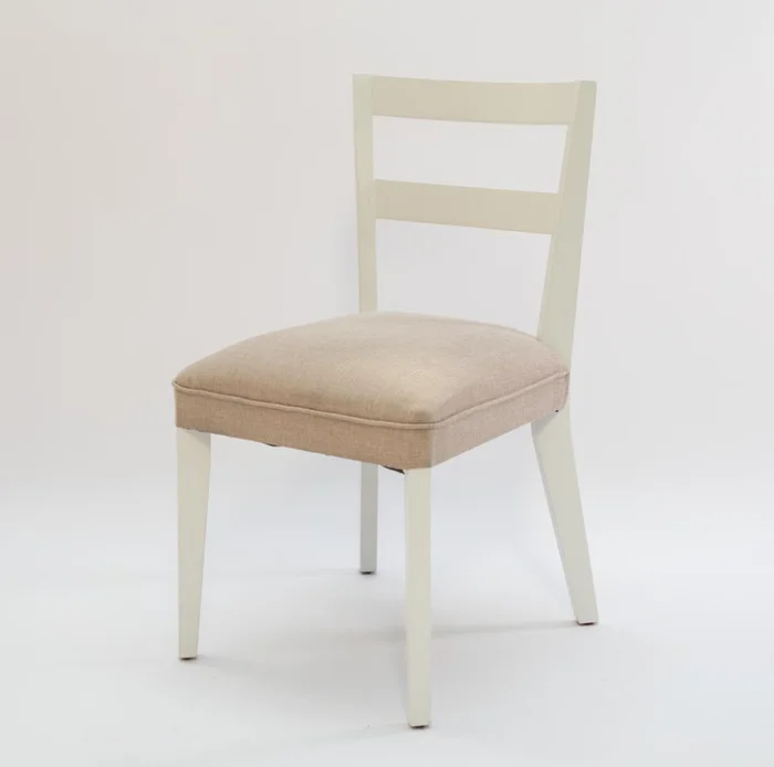 SILLA BAJA - LACA BLANCA - TELA BEIGE RUSTICA CON RAYAS en Multicolor - Sillas, Uruguay | Champagne Home, vista 2