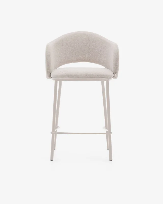 Taburete Maina - de chenilla beige y patas de acero con acabado beige FSC Mix Credit 65 cm en Azul - Butacas, banquetas y puffs, Uruguay | Kavehome, vista 7