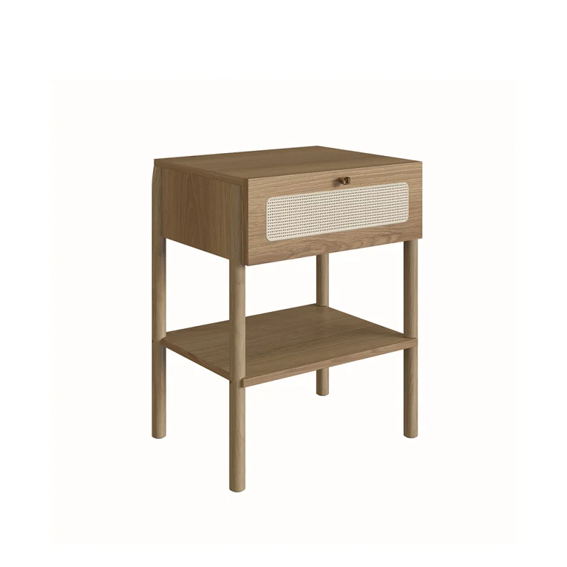 Mesa de Luz Oslo - 1 Cajon - Natural con tejido en Marrón - Mesas de luz, Uruguay | NYR, vista 3