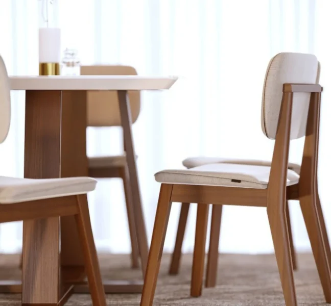 Silla de Comedor Classic Madera Targuí y Lino Beige en Beige - Sillas, Uruguay | Berna home, vista 3