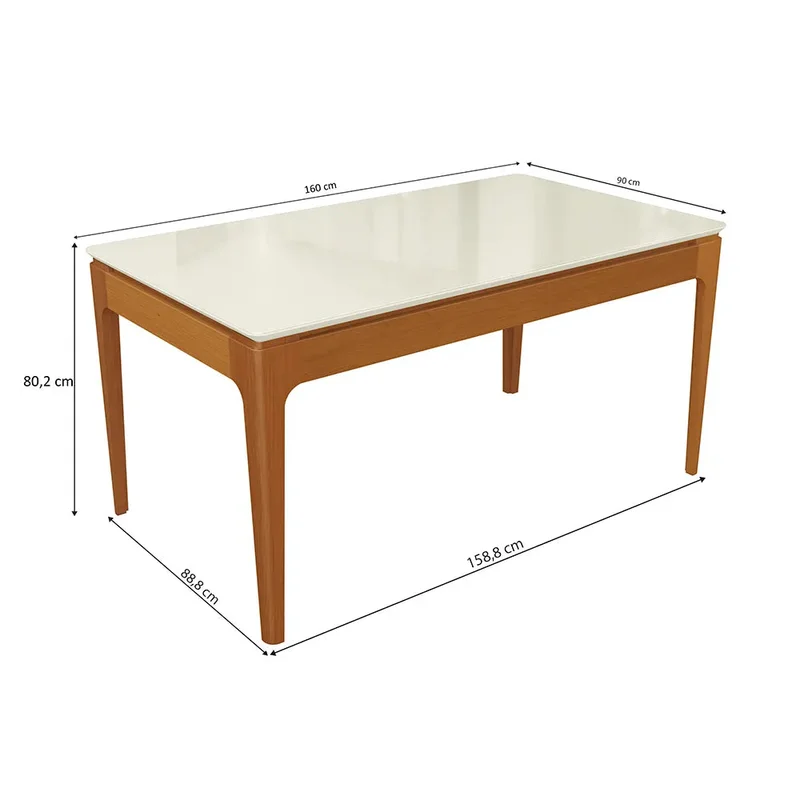 Mesa Mira Rectangular - Madera Maciza y Vidrio Sobrepuesto en Blanco - Mesas de comedor, Uruguay | Balton, vista 7