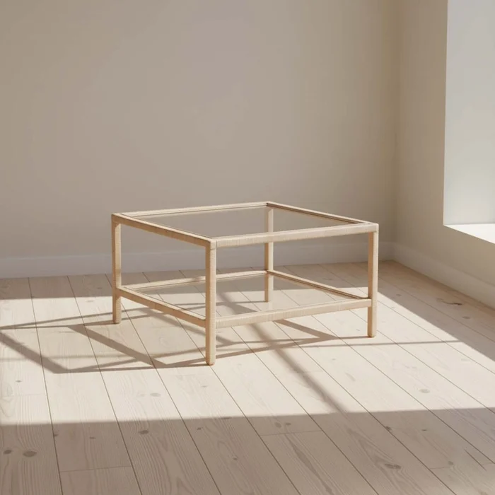 Mesa Ratona Rattan-madera-y-vidrio Natural-beige Vittoria Natural en Madera natural - Mesas de living, Uruguay | Divino