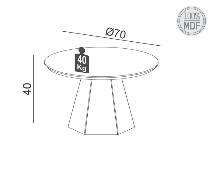 Mesa Ratona de Centro Lorena Hexagonal 70CM - OFF WHITE/FREIJO - Mesas de living, Uruguay | Balton, vista 3