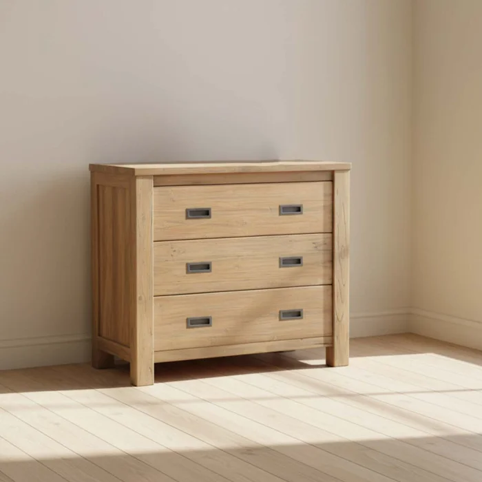 Cómoda 3 Cajones Madera Natural-beige Manhattan en Madera natural - Cómodas, Uruguay | Divino