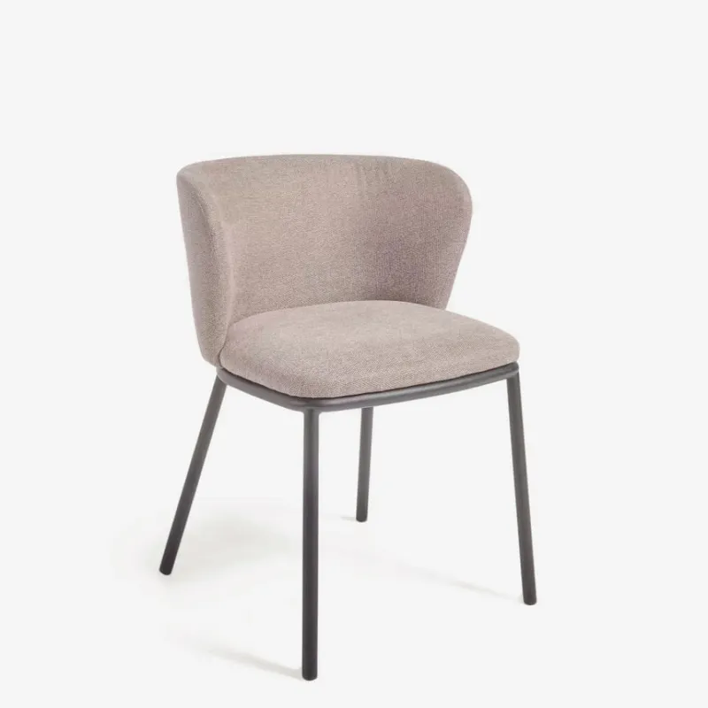 Silla Ciselia - de chenilla marrón claro y acero negro en Beige - Sillas, Uruguay | Kavehome
