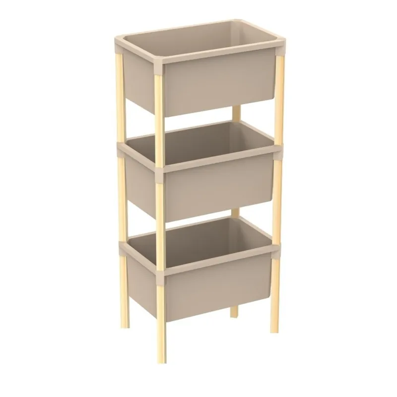 ESTANTERIA 3 CONTENEDORES 95x26x39CMS MADERA Y PP en Beige - Bibliotecas, Uruguay | Koz