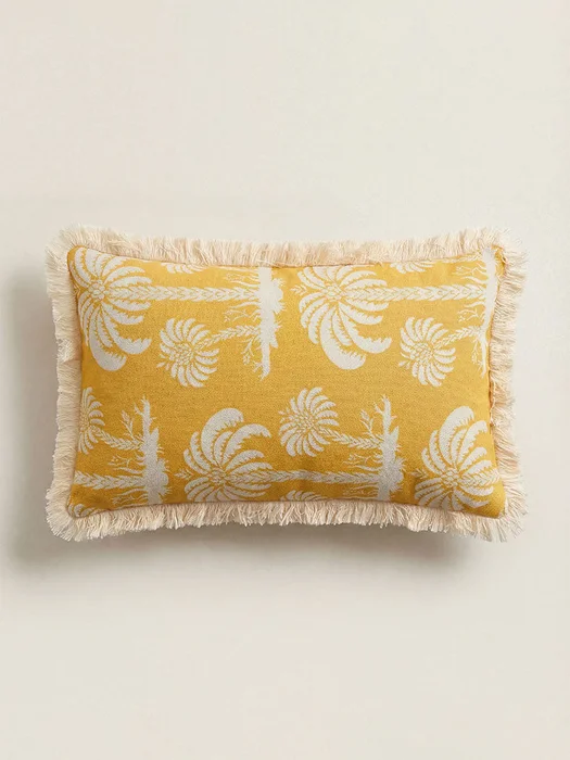Almohadón Tropical Flecos Rectangular en Amarillo - Textiles, Uruguay | Cabana