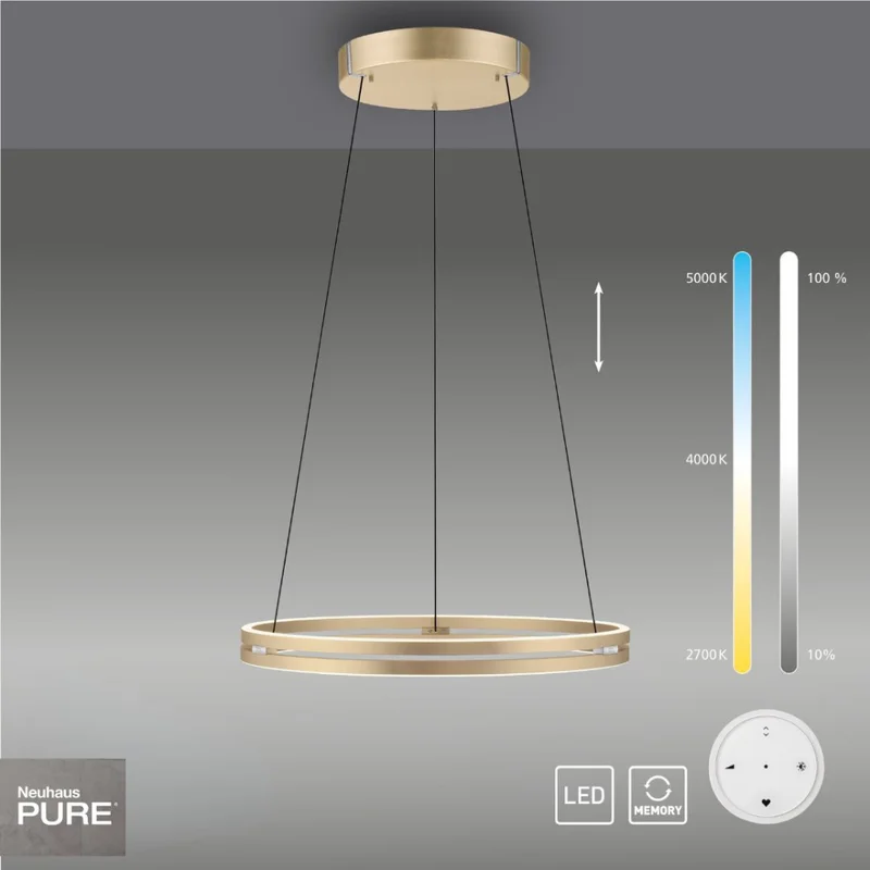 Colgante led anillo motorizado 44w 70cm a control remoto con varias funciones, Dorado. en Amarillo - Lámparas colgantes, Uruguay | Iluminica, vista 3
