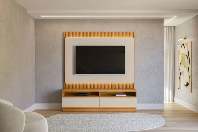 Rack con Panel Modular Sao Paulo 180cm con Led MDF/MDP en Madera natural - Muebles para TV, Uruguay | Balton, vista 3
