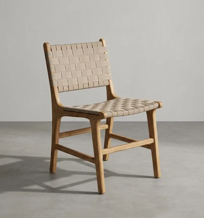 Silla en madera teca y cincha náutica beige en Madera natural - Sillas, Uruguay | Entrecasa