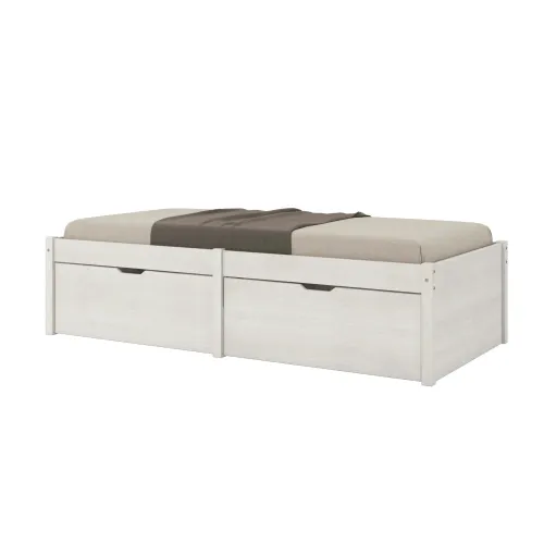 Cama Madera Maciza Con Cajones - 1 plaza - Linea beauty - Blanco - Dormitorio, Uruguay | Ecowood