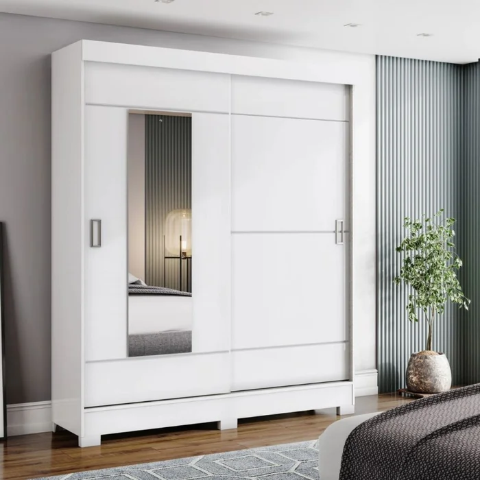 Ropero 2 puertas corredizas con espejo en Blanco - Roperos y placares, Uruguay | La Cueva Muebles, vista 2