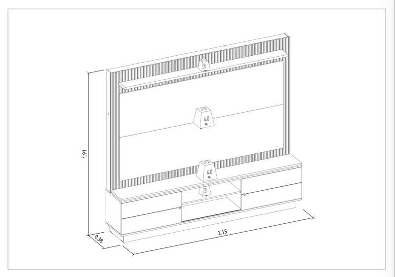Rack con Panel Guararapes 215cm con kit Led MDF/MDP en Blanco - Muebles para TV, Uruguay | Balton, vista 13