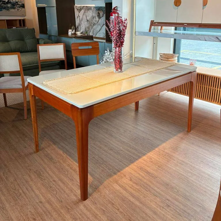 Mesa Mira Rectangular - Madera Maciza y Vidrio Sobrepuesto en Blanco - Mesas de comedor, Uruguay | Balton, vista 4