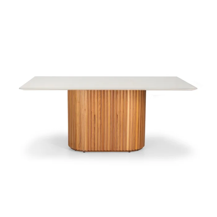 Mesa de comedor Living - Con vidrio - 180 - Off White y Canela en Blanco - Mesas de comedor, Uruguay | NYR, vista 2