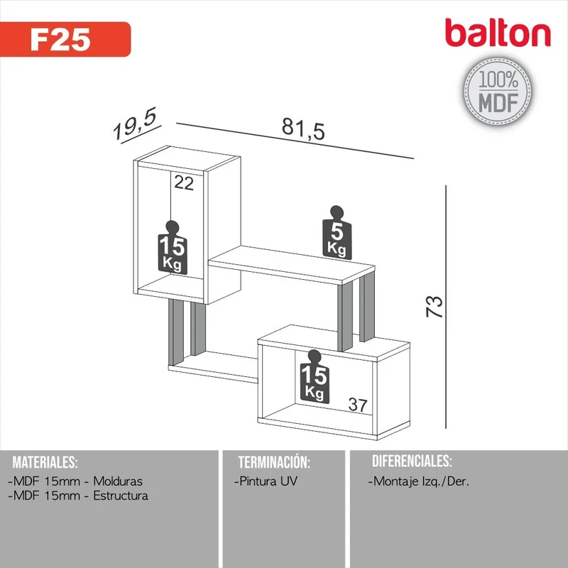 Estante de Pared Industrial 100% MDF - Linea Factory en Madera natural - Bibliotecas, Uruguay | Balton, vista 7