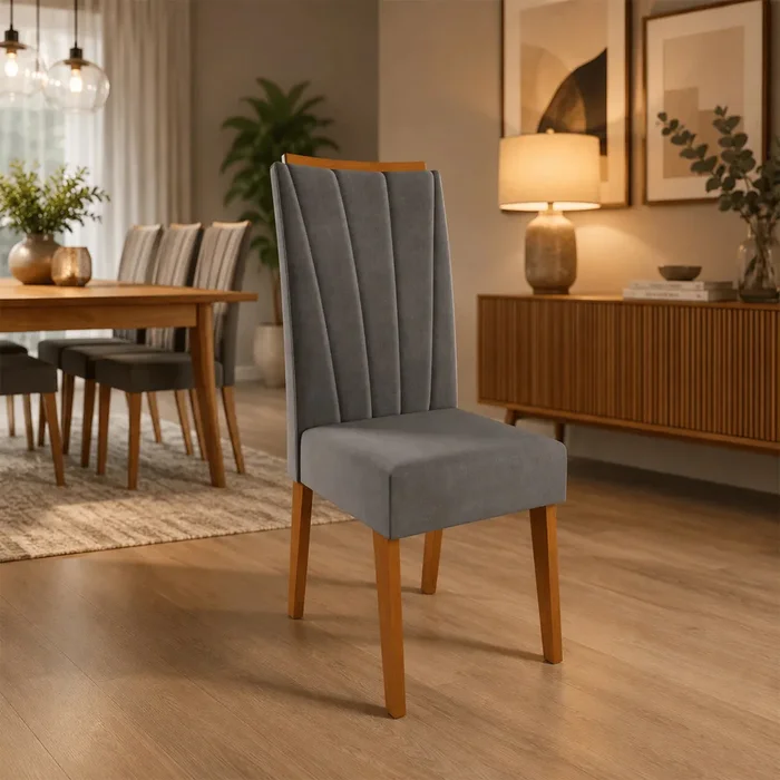 Silla De Comedor Moderna Tapizada Tela Patas Madera en Gris - Sillas, Uruguay | Soy Hogar, vista 3