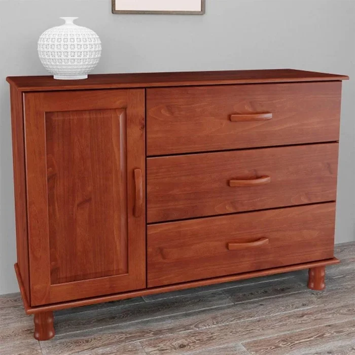 Comoda 3 Cajones 1 Puerta Madera Maciza Premium en Marrón - Cómodas, Uruguay | Rústico Hogar, vista 2