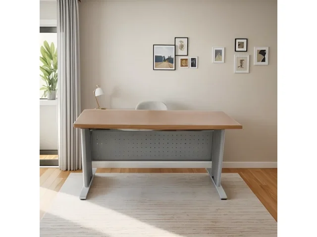 Escritorio de Trabajo Metal y MDF con Pasacables – Resistencia y Diseño para tu Oficina en Madera natural - Escritorios y sillas de escritorio, Uruguay | Que Sal Muebleria